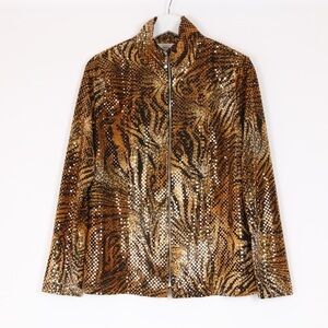 Misook Cheetah Sequin Full Zip Jacket